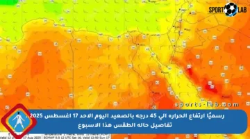 رسميًا ارتفاع الحرارة إلى 45 درجة بالصعيد اليوم الأحد 17 أغسطس 2025.. تفاصيل حالة الطقس هذا الأسبوع